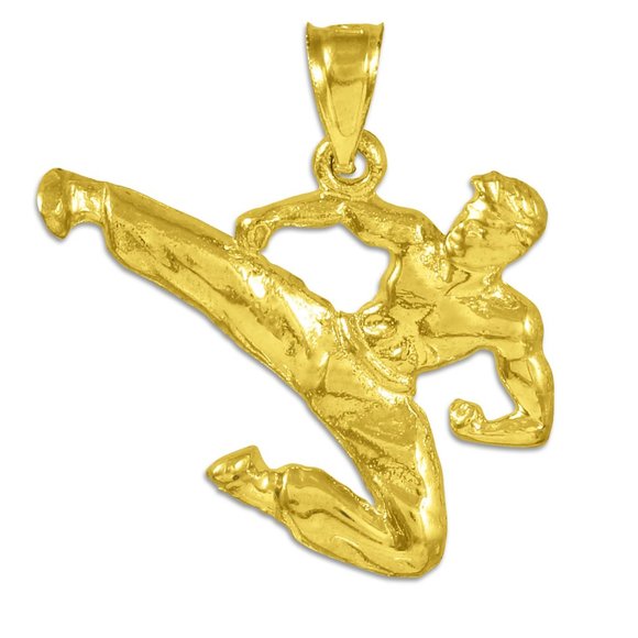 Solid 10k Yellow Gold Male Martial Arts Karate Pendant - Yellow, White, or Rose